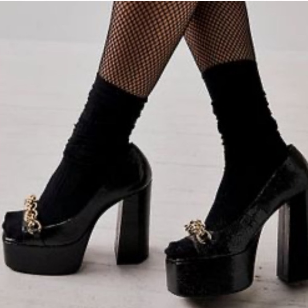 Jeffrey Campbell Black Platform Heels with Gold Chain
